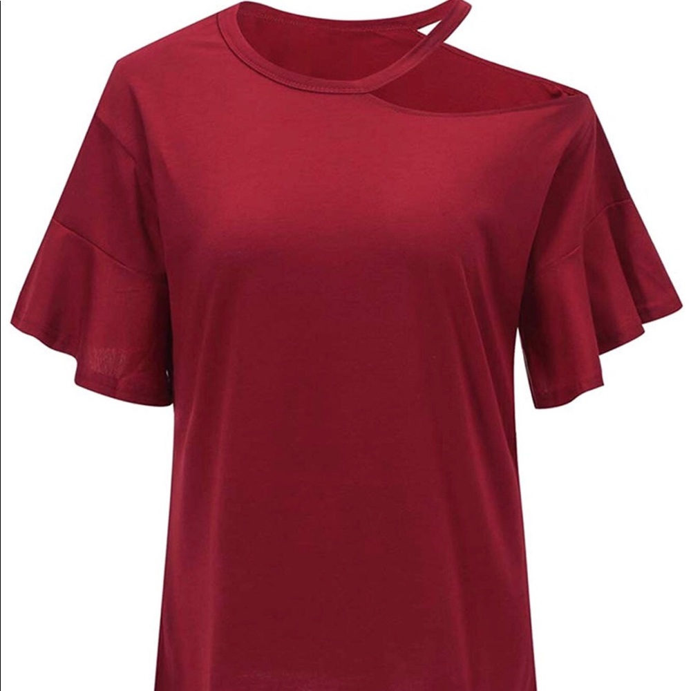 Short Ruffles Sleeve Lightweight Tunic T Shirt - Picture 2 of 6